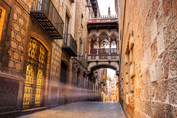 Barri Gotic quarter of Barcelona, Spain - obrazy, fototapety, plakaty