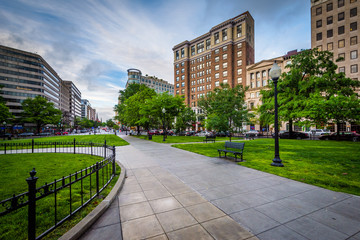 Walkway and buildings at McPherson Square, in Washington, DC.