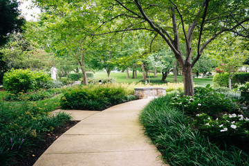 Walkway and gardens at the Mary's Garden, at the Basilica of the