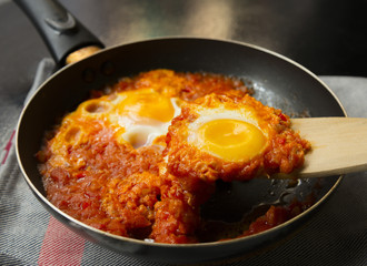 Shakshuka served in a pan