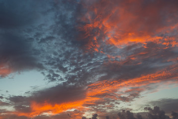 Fototapeta na wymiar Dramatic sunset with red burning sky.