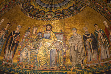 Interior of Basilica di Santa Maria in Trastevere in Rome. Italy