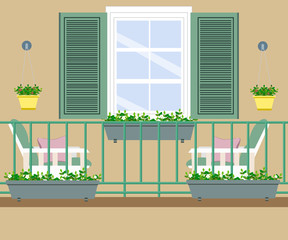 balcony with furniture and flowerpots