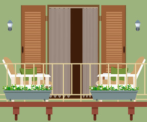 balcony with furniture and flowerpots