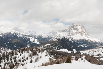 Fototapeta na wymiar Mountain top ski lift scenery Alps Dolomiti