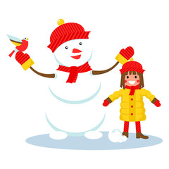 girl and snowman