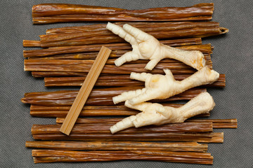 Cured meat, chicken feet - incentive food for dogs and cats