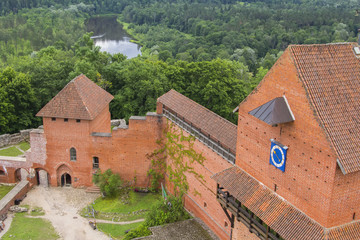 background landscape red stone castle old castle in Turaida, in the vicinity of Riga, Latvia