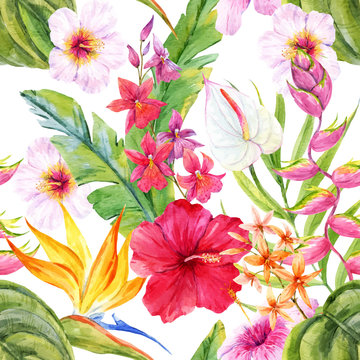 Watercolor tropical floral pattern