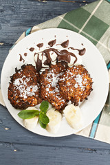 Fruit cookies and bananas above view