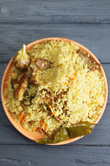 Pilaf with lamb overhead
