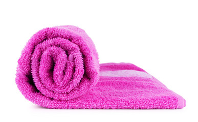 Obraz na płótnie Canvas Rolled up pink towel isolated on white