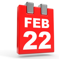 February 22. Calendar on white background.