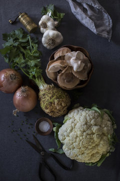 Ingredients for Creamy Cauliflower and Celery Root Soup with Roa