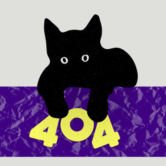 Cute kitten playing with message 404. Vector template for website.