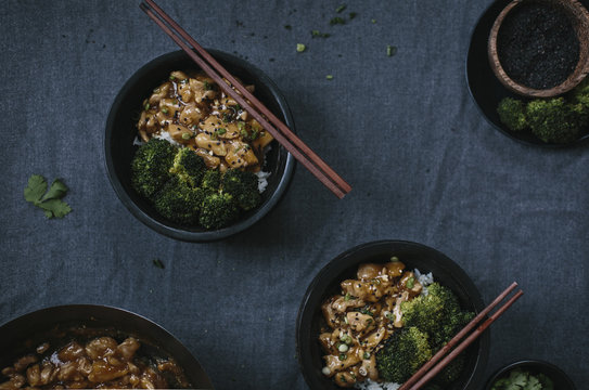 Chicken stir fry with roasted broccoli