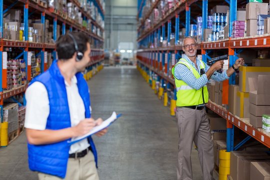 Warehouse worker interacting with each other