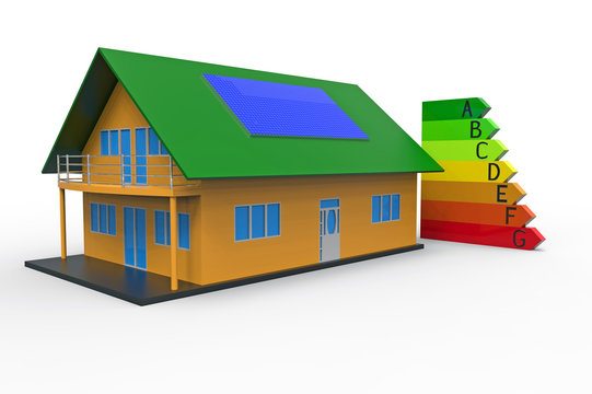 House and energy efficiency chart, 3d rendering