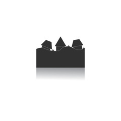 Black and white Vector illustration in flat design of a buildings that has been flooded