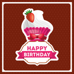 happy birthday celebration card with delicious cake vector illustration design
