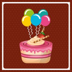 happy birthday celebration card with delicious cake vector illustration design