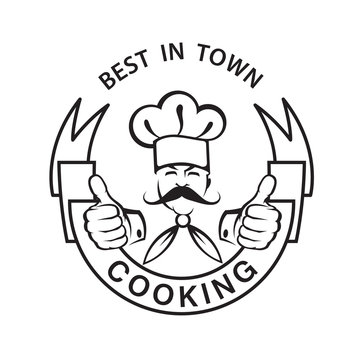 monochrome image of mustachioed chef