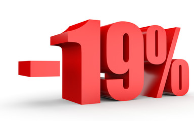 Discount 19 percent off. 3D illustration on white background.