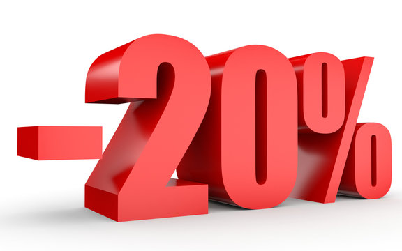 Discount 20 percent off. 3D illustration on white background.