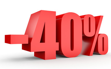 Discount 40 percent off. 3D illustration on white background.