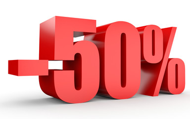 Discount 50 percent off. 3D illustration on white background.