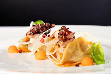 Fine dining ravioli with octopus