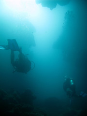Scuba divers in deeper waters