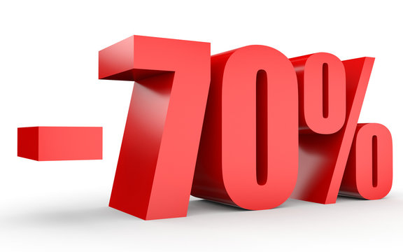 Discount 70 percent off. 3D illustration on white background.