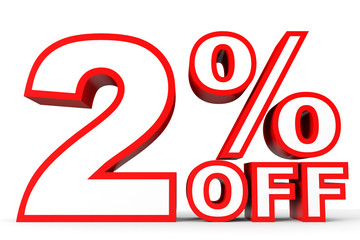 Discount 2 percent off. 3D illustration on white background.