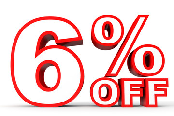 Discount 6 percent off. 3D illustration on white background.