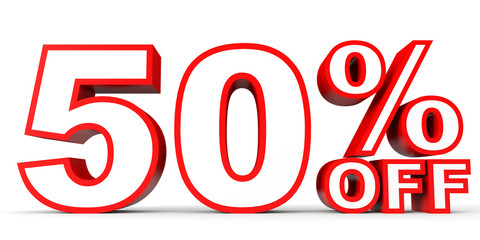 Discount 50 percent off. 3D illustration on white background.