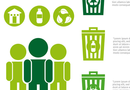 Two Tone Green Recycling Infographic with Pictogram People and Waste Bin Elements