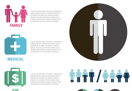 Gender-Based Data Infographic with Pictogram People and Milestone Icons 