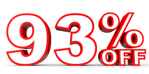Discount 93 percent off. 3D illustration on white background.