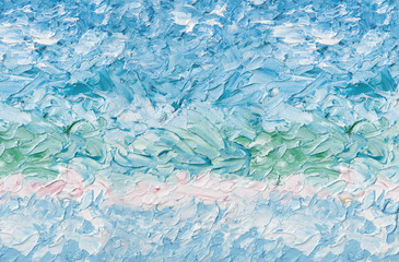 Fototapeta na wymiar Oil painting light blue abstract background. Palette knife paint texture. Art concept.