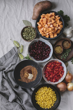 Ingredients for Sweet Potato and Corn Chocolate Chili