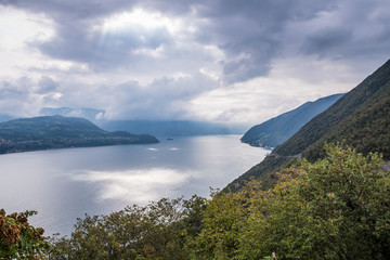Fototapeta na wymiar Panoramic view of Iseo Lake, Lombardy, Italy