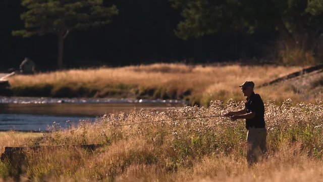 Fisherman fly fishing in Yellowstone National Park
