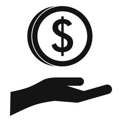 Hand and dollar coin icon. Simple illustration of hand and dollar coin vector icon for web