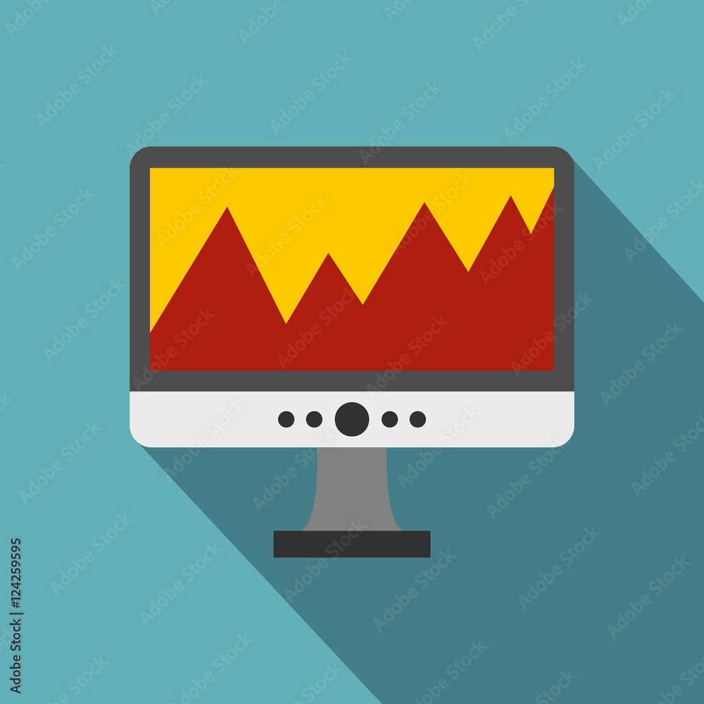 Poster financial chart the computer monitor icon. flat illustration of chart the computer monitor vector ic