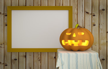 Halloween pumpkin with wooden background
