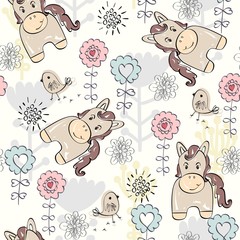Fototapeta premium Cute hand draw seamless pattern with horse.