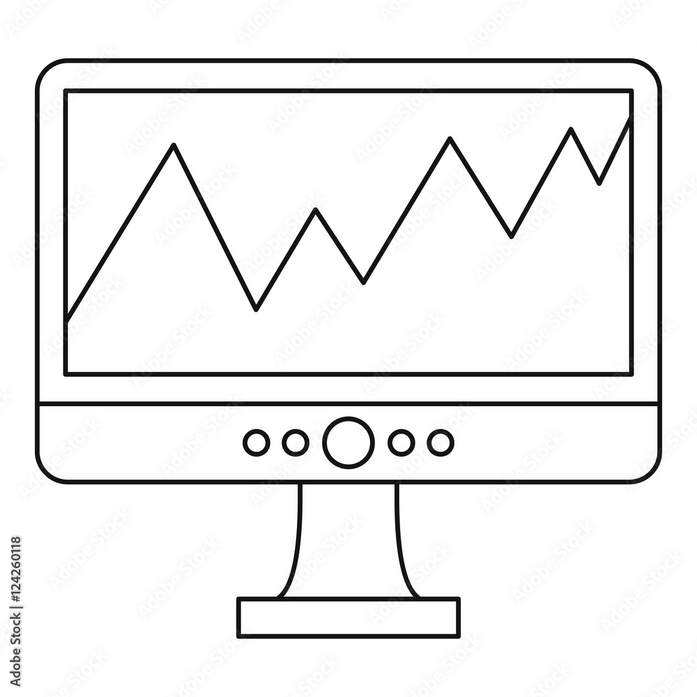 Poster Graph on the computer monitor icon. Outline illustration of graph on the monitor vector icon for web