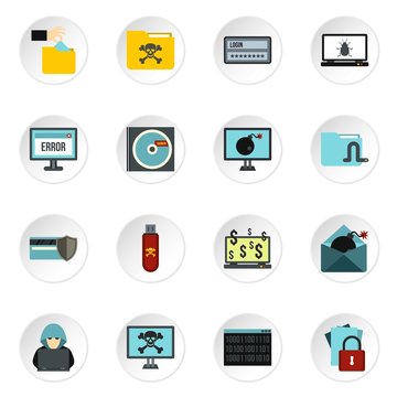 Hacking icons set. Flat illustration of 16 hacking vector icons for web