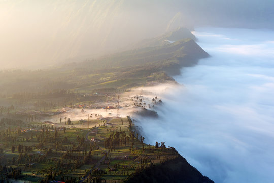 Morning view of Cemoro Lawang village, at Bromo-Tengger-Semeru National Park, East Java, Indonesia © wanfahmy